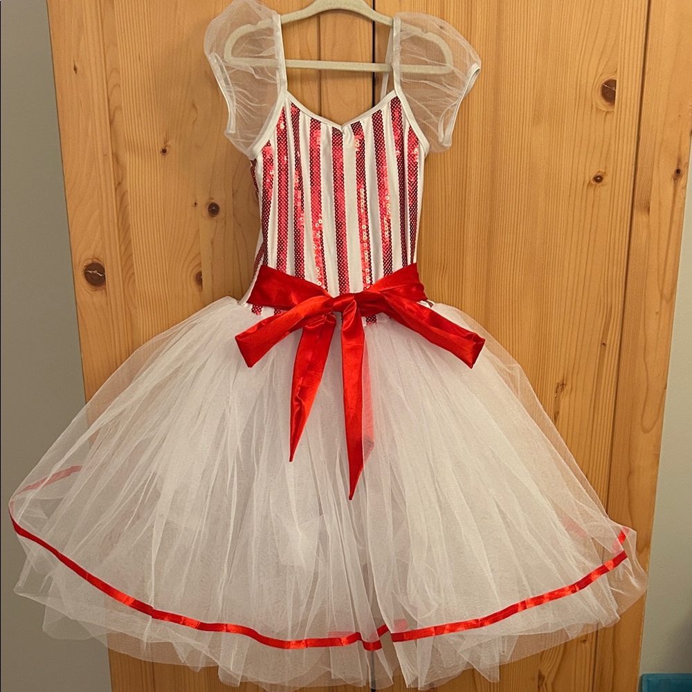 Charming Red and White Striped Kids Dance Costume